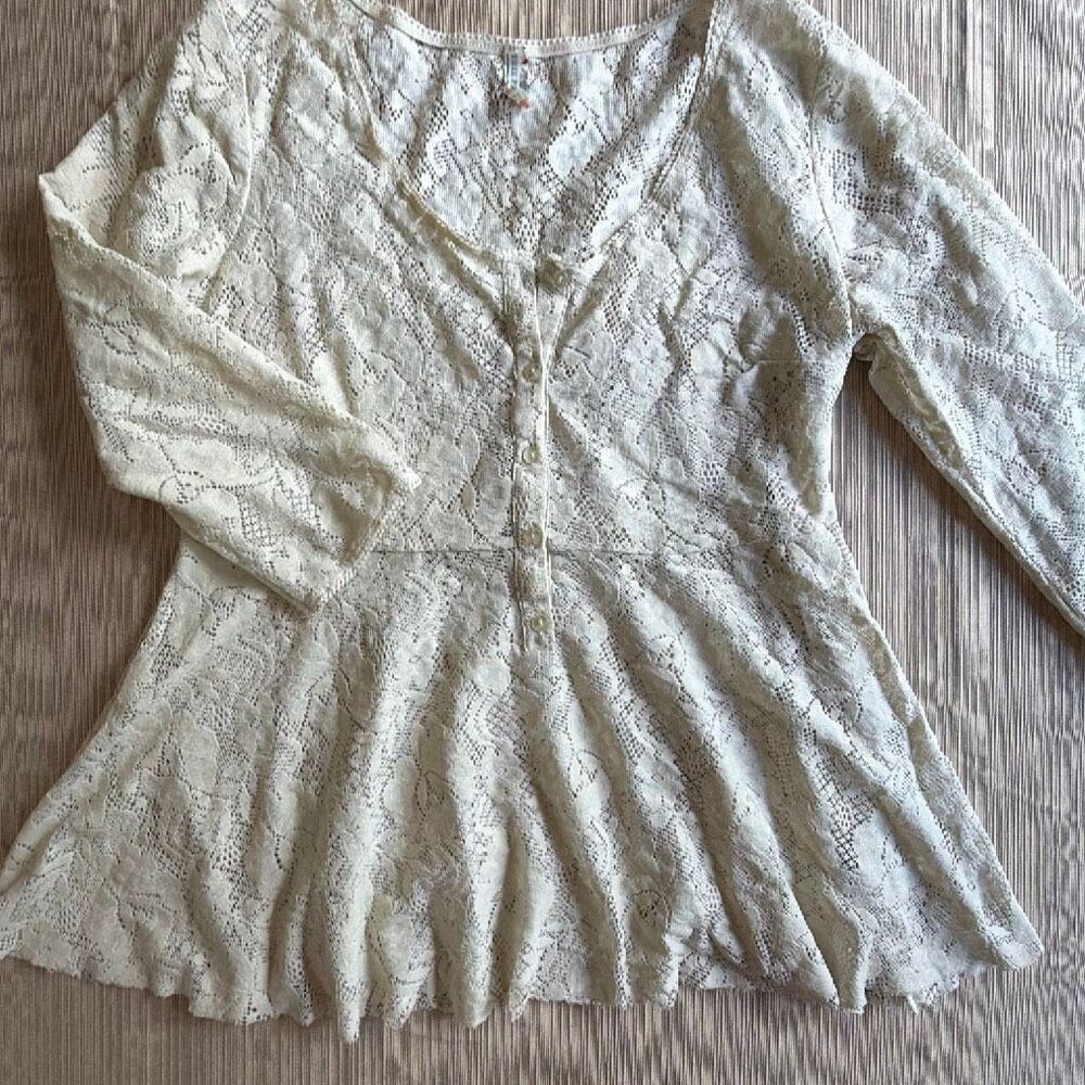 Free People Lace Babydoll Ivory Shirt Lg
